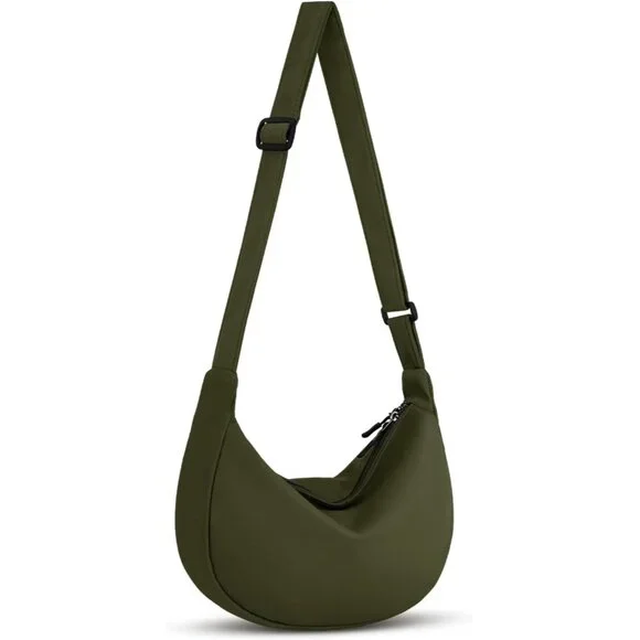 Women Olive Green Imported Polyester Crossbody Lightweight Crescent Sling Bag - Picture 1 of 6